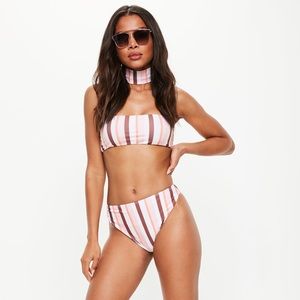 NWT Missguided Striped Bandeau Bikini in white and pink